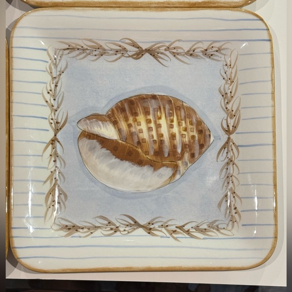 Kate McRostie Set Of 8 RARE Square Sea Shells Dinner Plates 11" - Picture 1 of 8